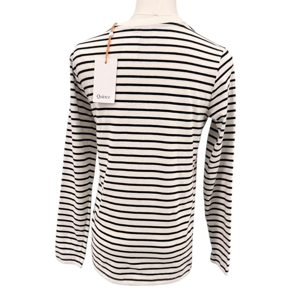 New Quince Womens Striped Long Sleeve Crew Neck Tee White Black Size 12 - Picture 3 of 6